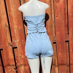 Parvenue Light Blue Strapless Jumpsuit Size L